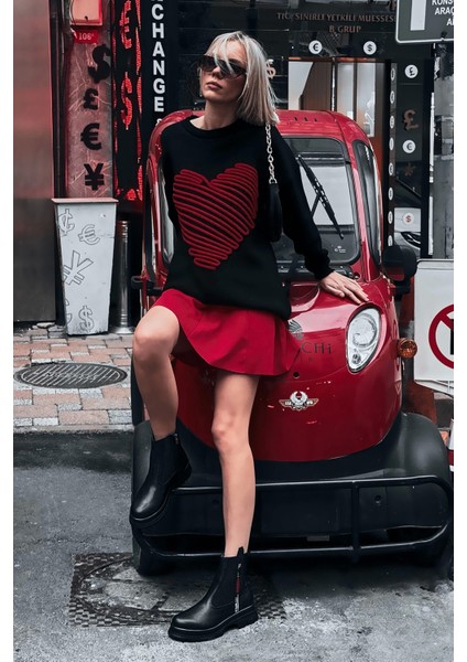 Kadın Kalp Desenli Triko Kazak T3161 modelleri