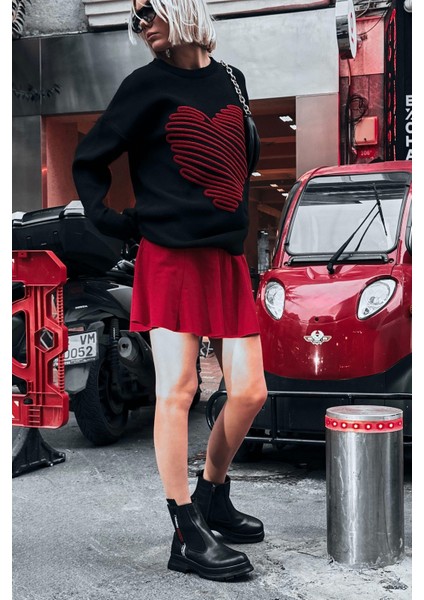 Kadın Kalp Desenli Triko Kazak T3161 fırsatları