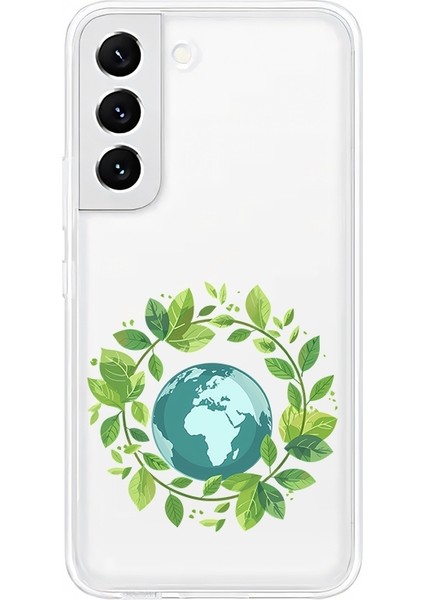 Samsung Galaxy S22 Uyumlu Dünya ve Çiçek Çemberi Desenli Silikon Kılıf