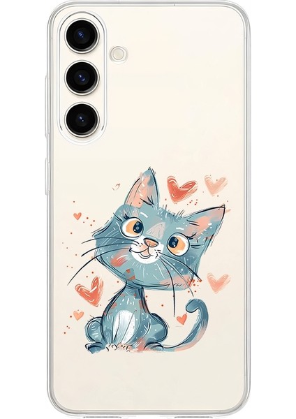 Samsung Galaxy S24 Fe Uyumlu Kalpli Kedi Desenli Silikon Kılıf