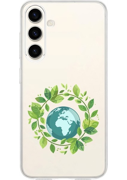 Samsung Galaxy S24 Plus Uyumlu Dünya ve Çiçek Çemberi Desenli Silikon Kılıf