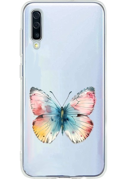 Samsung Galaxy A70 Uyumlu Pastel Kelebek Desenli Silikon Kılıf