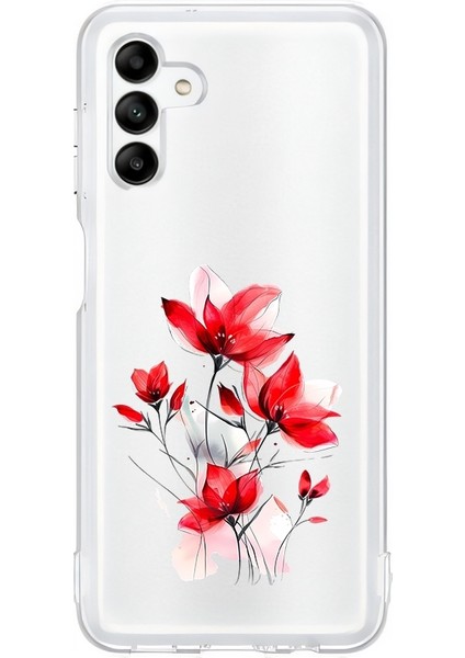 Samsung Galaxy A04S Uyumlu Kırmızı Çiçek Desenli Silikon Kılıf