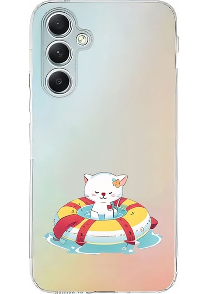 Samsung Galaxy A35 Uyumlu Yüzen Kedi Desenli Silikon Kılıf