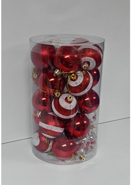 6 cm Premıum Yılbaşı Ağaç Süsleme Topları 25'li Paket - Kırmızı Renk
