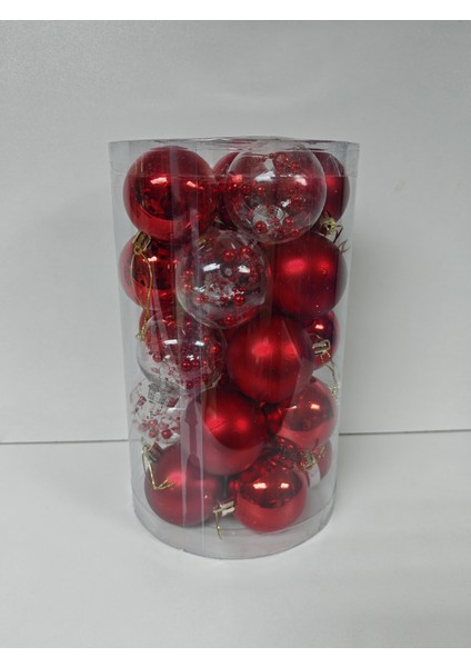 6 cm Premıum Yılbaşı Ağaç Süsleme Topları 25'li Paket - Kırmızı Renk fiyatları