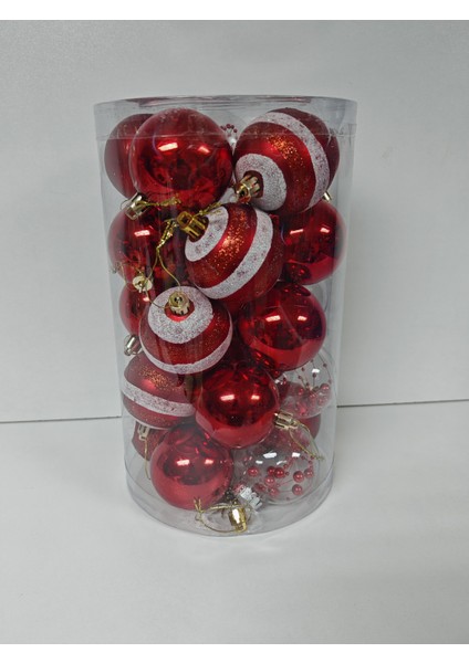 6 cm Premıum Yılbaşı Ağaç Süsleme Topları 25'li Paket - Kırmızı Renk modelleri