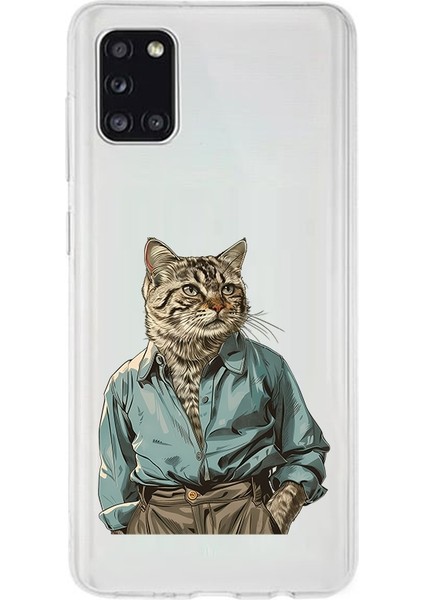 Samsung Galaxy A31 Uyumlu Gömlekli Kedi Desenli Silikon Kılıf