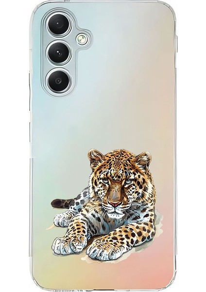 Samsung Galaxy A25 Uyumlu Yatan Leopar Desenli Silikon Kılıf