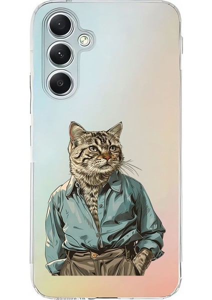 Samsung Galaxy A55 Uyumlu Gömlekli Kedi Desenli Silikon Kılıf