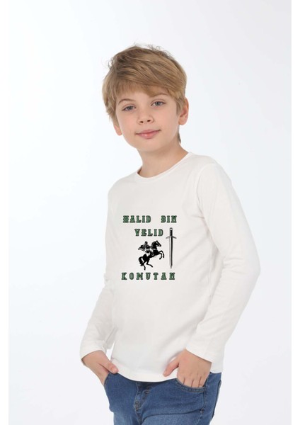 Erkek Çocuk Uzun Kollu Bisiklet Yaka Hz.halid Bin Velid Baskılı Tişört