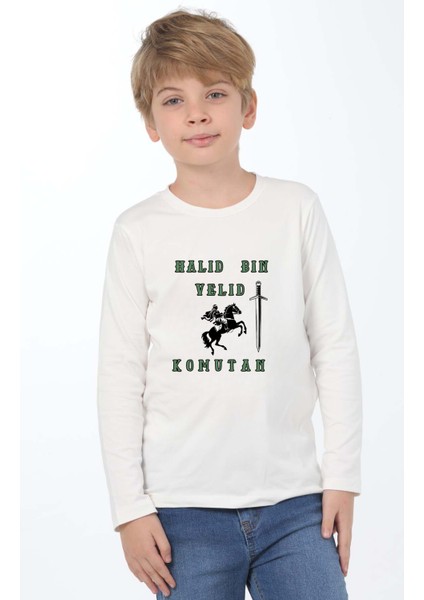 Erkek Çocuk Uzun Kollu Bisiklet Yaka Hz.halid Bin Velid Baskılı Tişört modelleri
