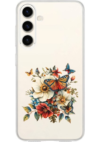 Samsung Galaxy S24 Fe Uyumlu Çiçek Kelebek Desenli Silikon Kılıf