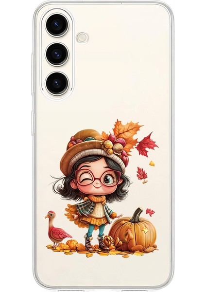 Samsung Galaxy S24 Plus Uyumlu Sonbahar Kız Desenli Silikon Kılıf