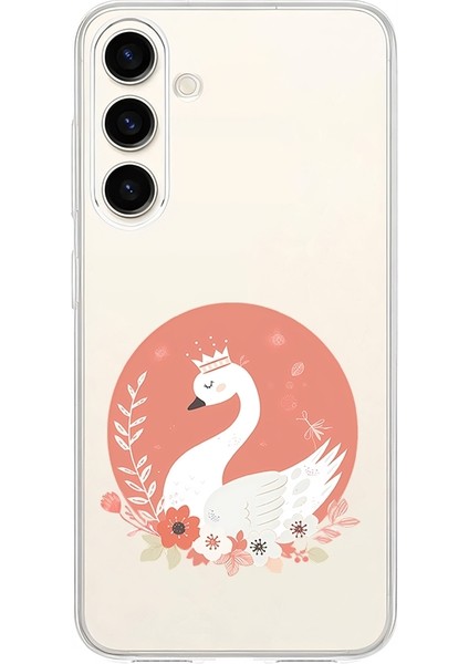 Samsung Galaxy S23 Fe Uyumlu Taçlı Kuğu Desenli Silikon Kılıf