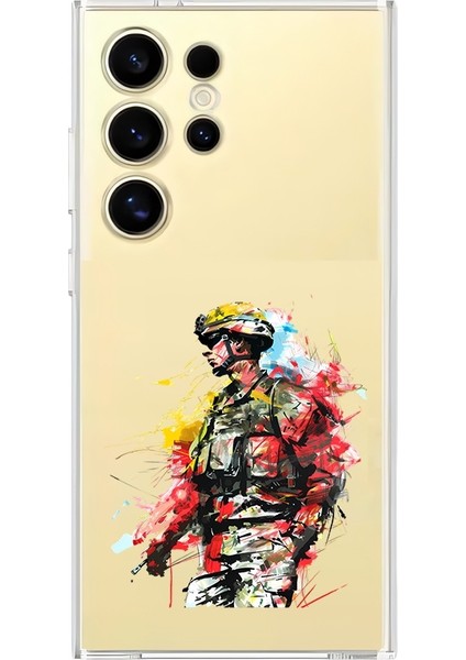 Samsung Galaxy S24 Ultra Uyumlu Asker Silüet Desenli Silikon Kılıf