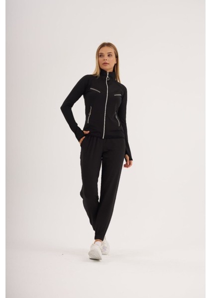 Kadın Fermuarlı Sweatshirt ve Jogger Eşofman Spor Alt-Üst Takım