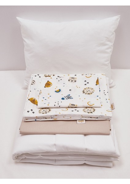 %100 Pamuklu Kumaştan Bebek 5 Parça Yorgan ve Nevresim Takımı & Park Beşik Seti (70 x 120 Cm)