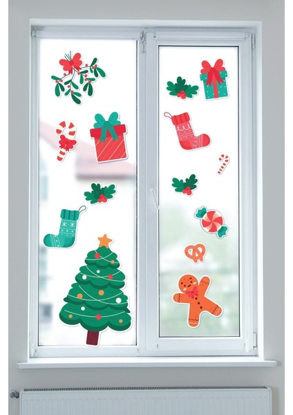 14 Parça Yılbaşı Sticker Seti Cam Duvar Süsü Yeni Yıl Sticker Çıkartma