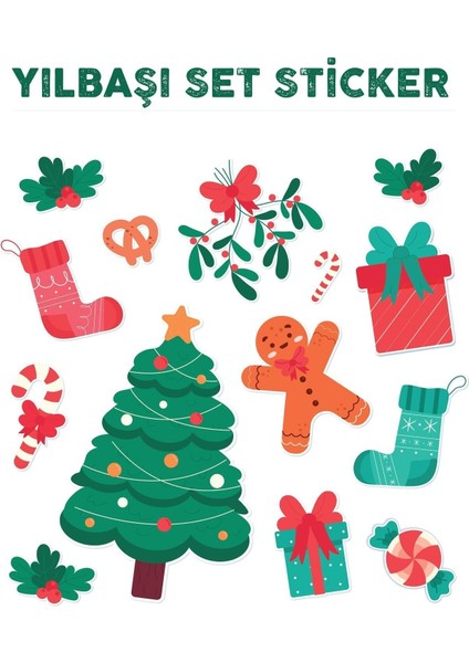 14 Parça Yılbaşı Sticker Seti Cam Duvar Süsü Yeni Yıl Sticker Çıkartma fiyatları