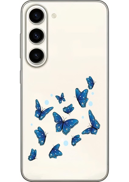 Samsung Galaxy S23 Plus Uyumlu Mavi Kelebekler Desenli Silikon Kılıf