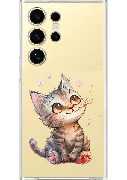 Samsung Galaxy S23 Ultra Uyumlu Kalpli Kediler Desenli Silikon Kılıf