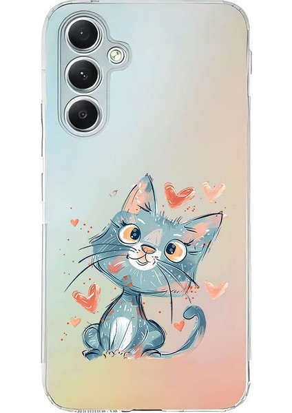 Samsung Galaxy A25 Uyumlu Kalpli Kedi Desenli Silikon Kılıf
