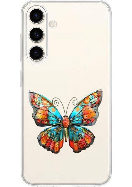 Samsung Galaxy S24 Fe Uyumlu Turuncu Kelebek Desenli Silikon Kılıf