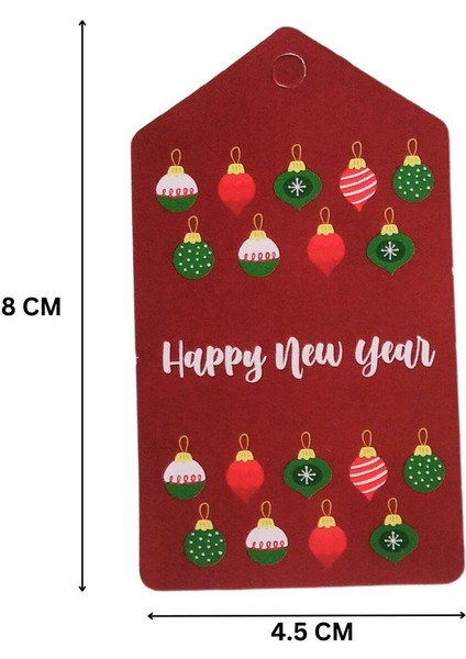 Yılbaşı Süs Küre Temalı Hediye Etiketi Yeniyıl Paketleme Kartı-Happy New Year 50 Adet 4 5x8 cm fiyatları