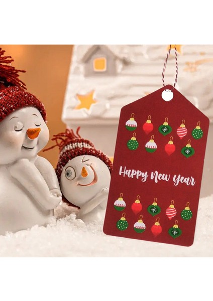 Yılbaşı Süs Küre Temalı Hediye Etiketi Yeniyıl Paketleme Kartı-Happy New Year 50 Adet 4 5x8 cm modelleri