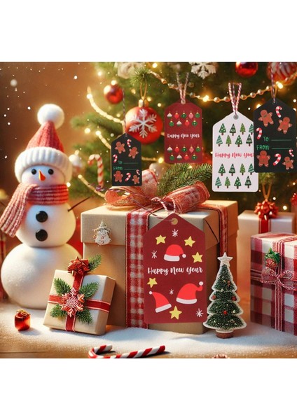 Yılbaşı Süs Küre Temalı Hediye Etiketi Yeniyıl Paketleme Kartı-Happy New Year 50 Adet 4 5x8 cm fırsatları