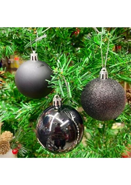 Yılbaşı Çam Ağacı Siyah 6 cm Top Süs modelleri