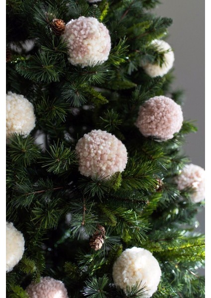 6 Adet Ponpon Ekru Kartopu Dekoratif Yılbaşı Ağaç Süsü