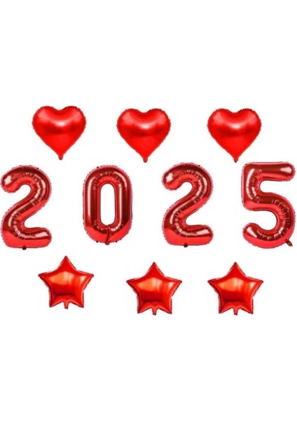 Yılbaşı Kırmızı 2025 Folyo Balon Set
