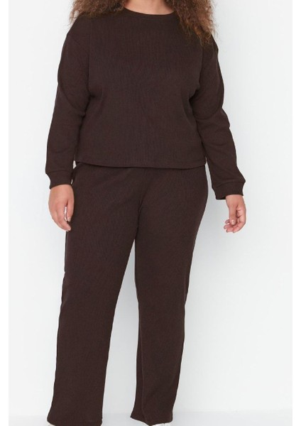 Kadın Moda Şık Büyük Beden Bisiklet Yaka Dar Paça Uzun Kol Pijama Takımı modelleri