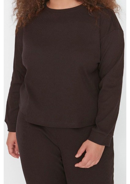 Kadın Moda Şık Büyük Beden Bisiklet Yaka Dar Paça Uzun Kol Pijama Takımı fırsatları