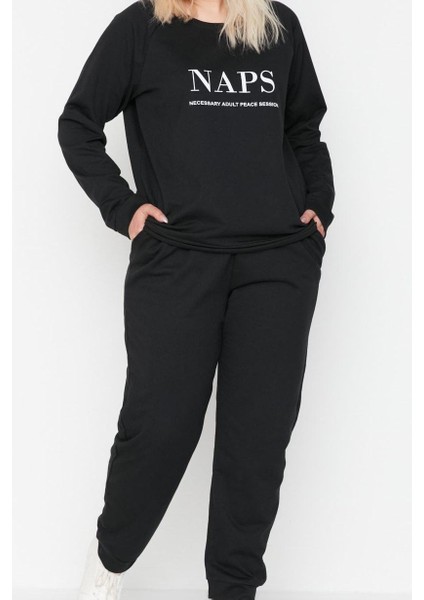 Kadın Moda Şık Büyük Beden Bisiklet Yaka Lastikli Paça Uzun Kol Baskılı Pamuklu Örme Pijama Takımı modelleri