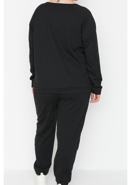 Kadın Moda Şık Büyük Beden Bisiklet Yaka Lastikli Paça Uzun Kol Baskılı Pamuklu Örme Pijama Takımı indirimleri