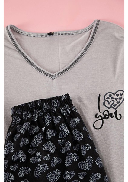 Kadın Moda Şık V Yaka Boru Paça Uzun Kol Pijama Takımı