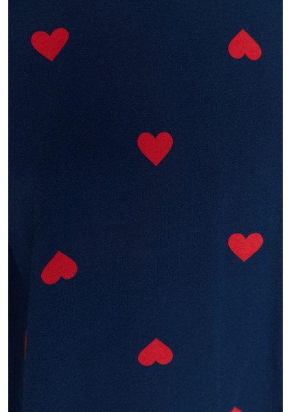 Kadın Moda Şık Bisiklet Yaka Boru Paça Uzun Kol %100 Pamuklu Kalpli Örme Pijama Takımı fırsatları