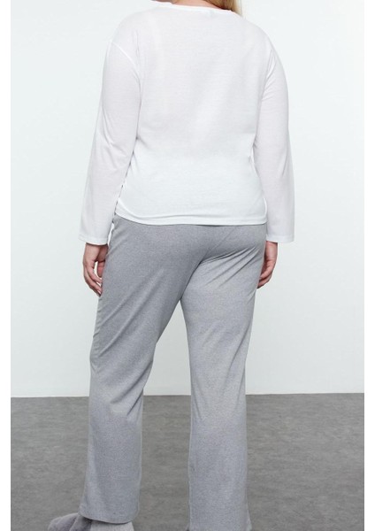 Kadın Moda Şık Büyük Beden Bisiklet Yaka Boru Paça Uzun Kol Tweety Örme Pijama Takımı indirimleri