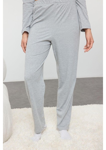 Kadın Moda Şık Gömlek Yaka Boru Paça Uzun Kol Pamuklu Panda Baskılı Örme Pijama Takımı fırsatları