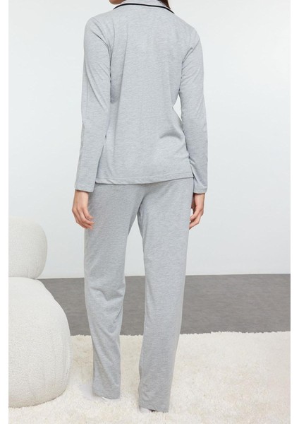 Kadın Moda Şık Gömlek Yaka Boru Paça Uzun Kol Pamuklu Panda Baskılı Örme Pijama Takımı indirimleri