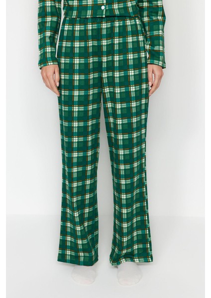 Kadın Moda Şık Gömlek Yaka Boru Paça Uzun Kol %100 Pamuk Ekoseli Gömlek-Pantolon Örme Pijama Takımı indirimleri