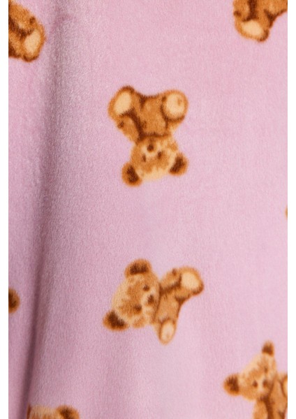 Kadın Moda Şık Bisiklet Yaka Boru Paça Uzun Kol Polar Ayıcık Desenli Kışlık Örme Pijama Takımı fırsatları