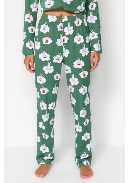Kadın Gömlek Yaka Boru Paça Uzun Kol Pamuk Tavşan Desenli Gömlek-Pantolon Örme Pijama Takımı indirimleri