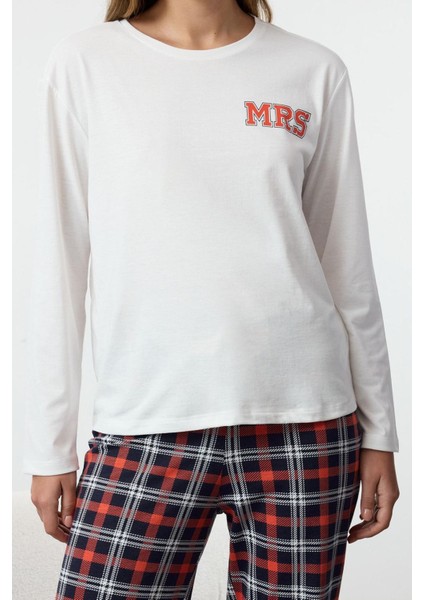 Kadın Moda Şık Bisiklet Yaka Boru Paça Uzun Kol Kadın Pamuklu Ekoseli Örme Pijama Takımı fiyatları