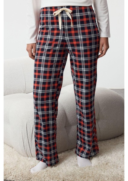 Kadın Moda Şık Bisiklet Yaka Boru Paça Uzun Kol Kadın Pamuklu Ekoseli Örme Pijama Takımı modelleri