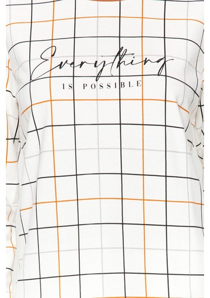 Kadın Moda Bisiklet Yaka Boru Paça Uzun Kol Pamuk Ekoseli Tshirt-Pantolon Örme Pijama Takımı fırsatları