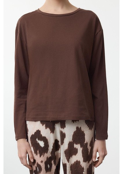 Kadın Moda Şık Bisiklet Yaka Geniş Paça Uzun Kol Pamuklu Leopar Desenli Örme Pijama Takımı modelleri